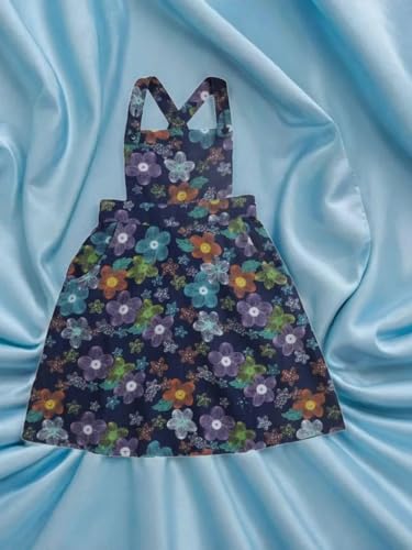 Image of The Magic Wand Kids Girls Printed Casual Dresses, Knee Length Singlet Strap Fit & Flared Cotton Once Piece Stylish Frocks for Summer Season