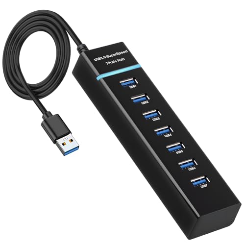 7 Puertos Hub USB 3.0 y USB 2.0, Hub USB A con 120cm Cable Aluminio USB Hub Adaptador con 1 Port USB 3.0 6 Port USB 2.0 5V 3A Multipuerto Adaptador Tipo A para Laptops Unidad Flash Disco Duro Móvil