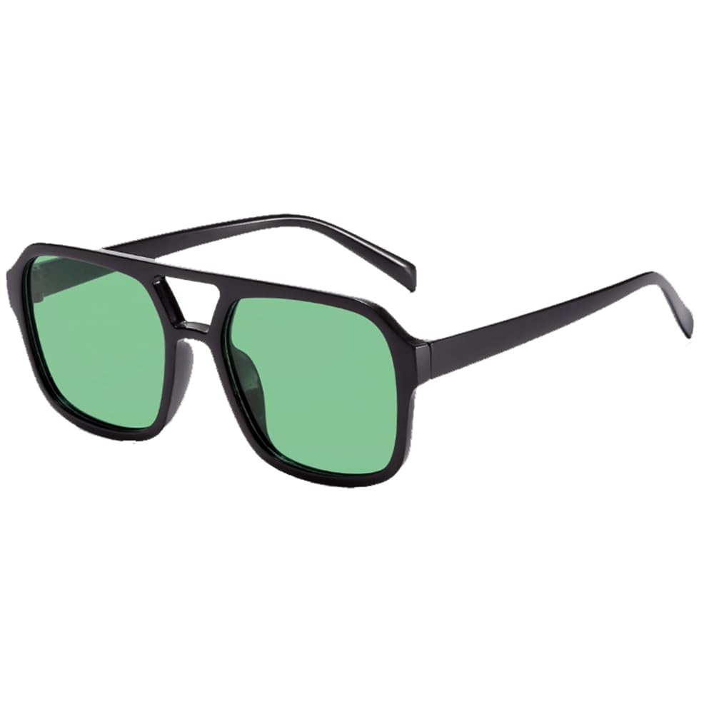 colored double beam sunglasses unisex square sunglasses UV380 UV resistant glasses black frame green