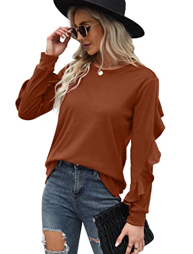 Saloogoe Fall Sweatshirt For Women Dressy Sweaters Long Sleeve Casual Tops Brown L #TOP1