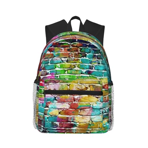 Sac à dos de voyage polyvalent à double bandoulière ergonomique et imprimé brique graffiti