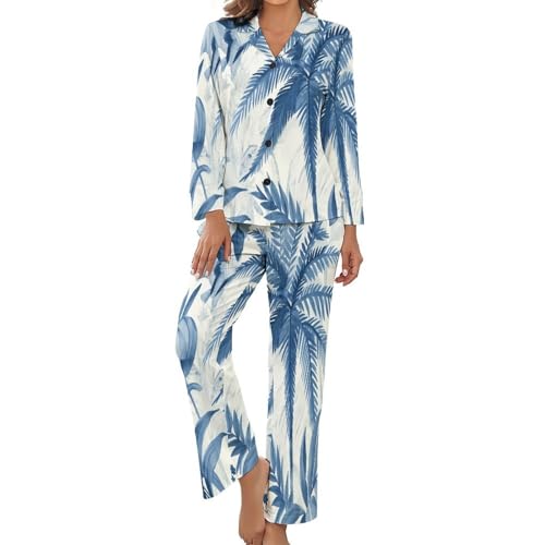 Pyjama pour femme grande taille en 2 pièces fluide et aéré motif palmier