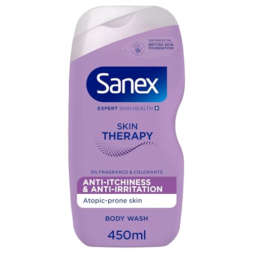 Sanex Skin Therapy Anti-Itchiness and Anti-Irritation Shower Oil 450 ml Shower Gel for Itchy Skin for Atopic-Prone Skin Reduce Irritation Amino Acid Complex with Omega-3