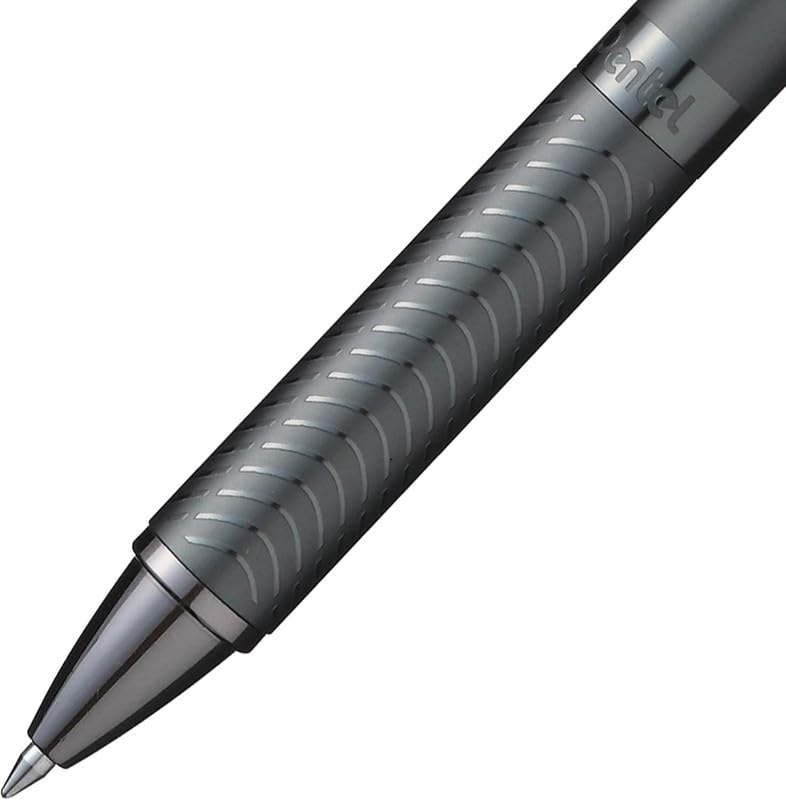 Image of Pentel EnerGel Metal 0.7mm Roller Gel Pen | Aluminium Metal Matte Black Body | Textured Grip With Retractable Mechanism | Black Body, Blue Ink