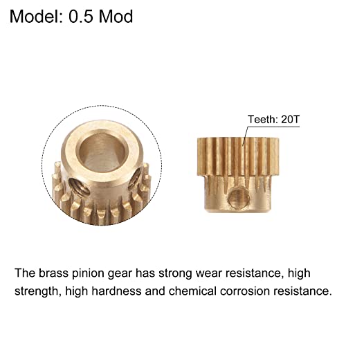 Image of uxcell Pinion Gear Set, Brass Motor Rack Straight Spur Gear with Step, 0.5 Mod 20T 5mm Bore 11mm Outer Dia, M3 Set Screws Included