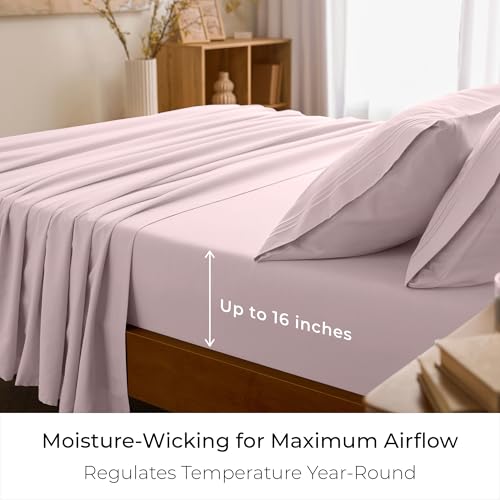 Image of Mellanni King Sheets Set - 4 PC Iconic Collection Bedding | Hotel Luxury, Extra Soft, Cooling Bed Sheets - Wrinkle, Fade, Stain Resistant (King, Blush Pink)