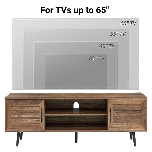EDYO LIVING 65" Mid Century Modern TV Stand, Wood TV Stand with Storage Cabinet and Open Shelf for Televisions up to 65", Entertainment Center, TV Console Table for Living Room, Rustic Oak - Image 7