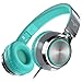 Elecder i39 Headphones with Microphone Foldable Lightweight Adjustable On Ear Headsets with 3.5mm Jack for iPad Cellphones Computer MP3/4 Kindle Airplane School (Mint/Gray)