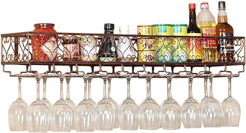 Botellero de Pared Industrial rústico y Soporte para Copas, Soporte Colgante de Metal para Botellas de Vino con Soporte para Copas, Estante de Pared, Accesorios para Vino, Acabado