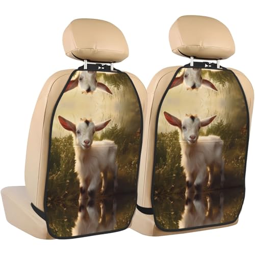 WZYWHJ Cute Baby Goat Pattern Car seat Anti Kick Storage pad 2 Pieces, Multi-Functional Storage Bag seat Protector After Installation