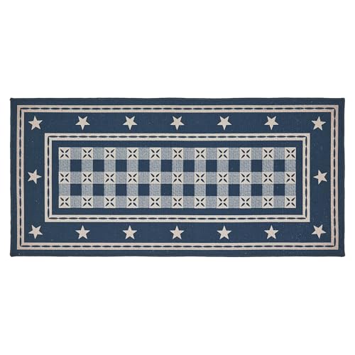 VHC Brands My Country Indoor Rug Rect 17x36, Polyester Area Rug, Accent Rug, Floor Decor, My Country Collection, Rectangle 17x36, Deep Indigo