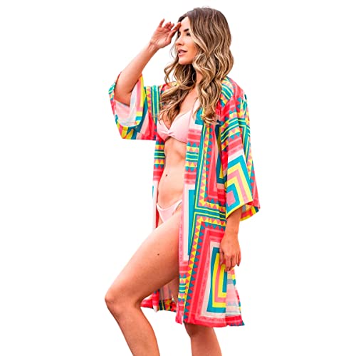 Saida De Praia Kimono De Amarrar Fenda Estiloso Estampada luxo Plus Size slim (XG (Tam. 44-46), Kimo