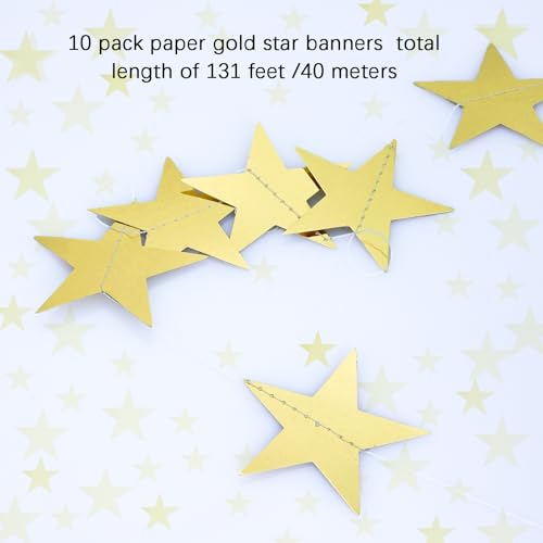 Image of Glitter Star Garland Banner Decor 130 Feet Gold Star Garland Hanging Bunting Banner Backdrop for Graduation Wedding Birthday Holiday Party