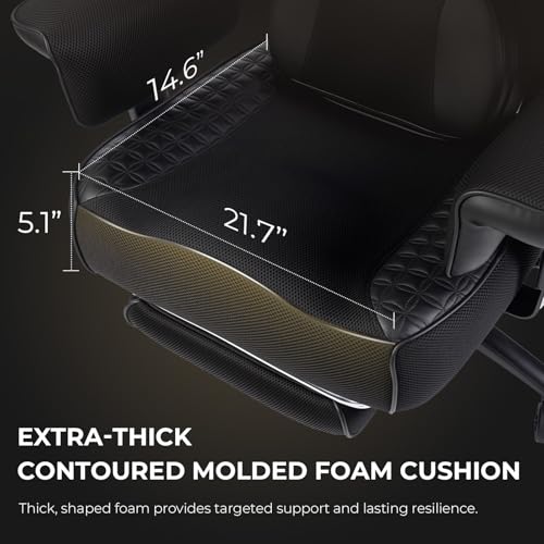 Image of Dowinx Big and Tall Office Chair with Massage Lumbar Support,Executive Office Chair with Wide Thick Seat Cushion and Adjustable Armrest,Mesh Computer Gaming Chairs with Footrest,Black