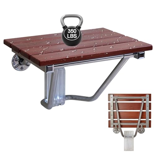 Folding Shower Seat Wall Mounted 15" with Stainless Steel Bracket, Structural Stability, 353 lb Capacity, Space-Saving, Teak Shower Bench for The Elderly, Disabled, Pregnant Individuals, Children