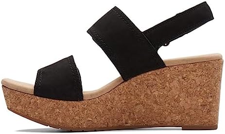 Clarks Women's Rose Lane Wedge Sandal, Black Nubuck, 9.5 | Image 4