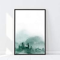 Framed Canvas Wall Art Forest in Fog Canvas Prints Home Artwork Decoration for Living Room,Bedroom - 16x24 inches