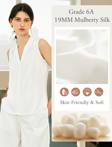 COLD POSH 19MM Mulberry Silk Blouse for Women Sleeveless V Neck Shirts Dressy Casual Womens Top for Office2