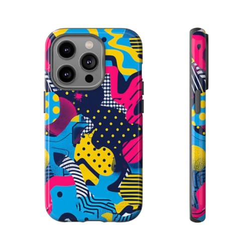 Coque iPhone 14 Pro jaune motif géométrique abstrait vibrant protection rigide brillante