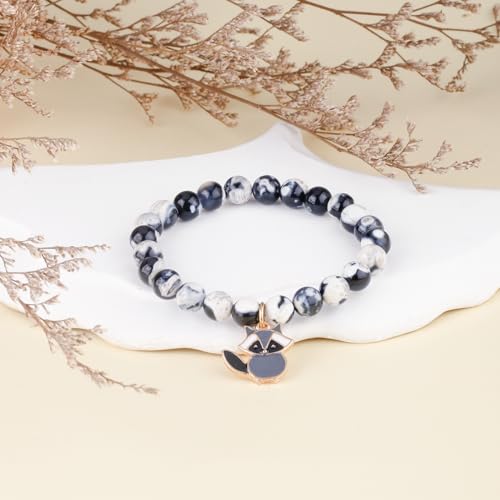 PARTNER Funny Raccoon Bracelets for Women Raccoon Bracelets Gifts for Women Raccoon Natural Stone Jewelry for Her Inspirational Gifts for Raccoon Lovers (Black & White)3