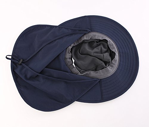 Home Prefer Mens Outback Safari Hat Upf50+ Sun Hat Large Fishing Cap Neck Flap Bucket Hat Navy Blue #TOP3