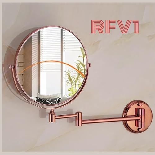 Image of Wall Mount Shaving Mirror II Makeup Mirror II Bathroom Mirror with 5X Magnifying Mirror (Rose Gold,8 Inch)
