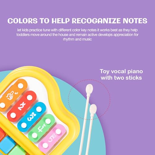 Image of Negi Small Xylophone 2 in 1 Baby Piano Xylophone Toy for Toddler 5 Multicolored Key & Keyboard and 2 Stick Clear Sound Preschool Educational Musical Learning Instruments for Kids,