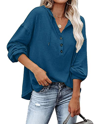 ABINGOO Donna Casual Felpa con Cappuccio Oversize Tunica Maniche Lunghe Pullover Maglietta Autunno Inverno Classico Felpa Outwear Tops(Blu,M).