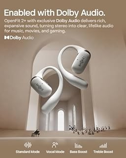 SHOKZ OpenFit 2+ Open-Ear Headphones, Wireless Bluetooth Headsets, Dolby Audio Enabled, Comfortable Earbuds with Soft Hooks, 48H Playtime, IP55 Water-Resistant, USB-C & Wireless Fast Charging, Grey
