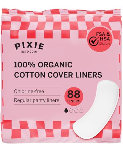 Image of Pixie Organic Cotton Panty Liners for Women - Regular Wrapped Pantiliners - Light Absorbency & Ultra-Thin - Leak-Proof, Hypoallergenic & Unscented for Feminine Care - Compostable - 88 Count
