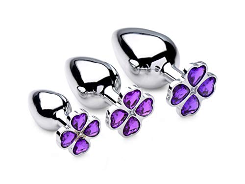 Violet Flower Gem Anal Plug Set - Silver