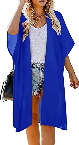 Image of Indian Trendy Women's Solid Puff Sleeve Kimono Long Cardigan Loose Cover Up Casual Blouse Top Chiffon