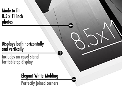 Americanflat 8.5x11 Picture Frame with Shatter-Resistant Glass - Streamline Collection - Thin Border Photo Frame for Tabletop and Wall Display - Hanging Hardware and Easel Stand Included - White