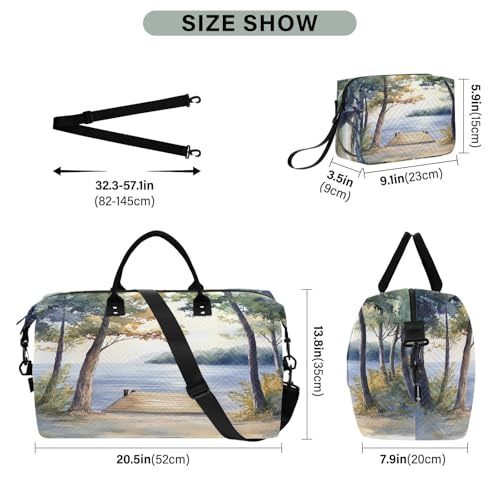 Frest Fake Landscape Travel Duffel Bag Large Capacity Weekender Bag with Toiletry Bag Detachable Shoulder Strap Travel Tote Bag for Women3