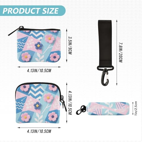 Pink and Blue Flowers Dual Wristlet Wallets for Women Large Capacity Women's Money Organizers with Zipper Coin Pocket for Work Travel 2 Packs4