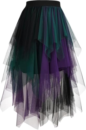 WERFORU Jupe Tulle Femme Asymétrique Froufrou，Midi-Longue Jupe d'Été Bouffante pour Mariage, Fête, Carnaval et Halloween