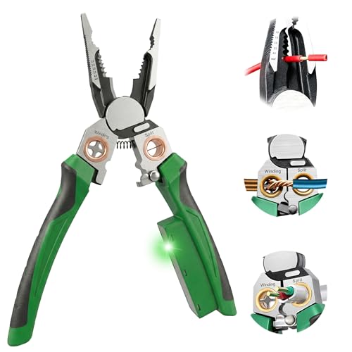 Chicat 8-in-1 Wire Stripper with Voltage Tester,Multi-function Electric Pliers,Professional Wire Cutter & 12V-250V AC/DC Neutral Tester,Electrician Tools & DIY Tool (Green)