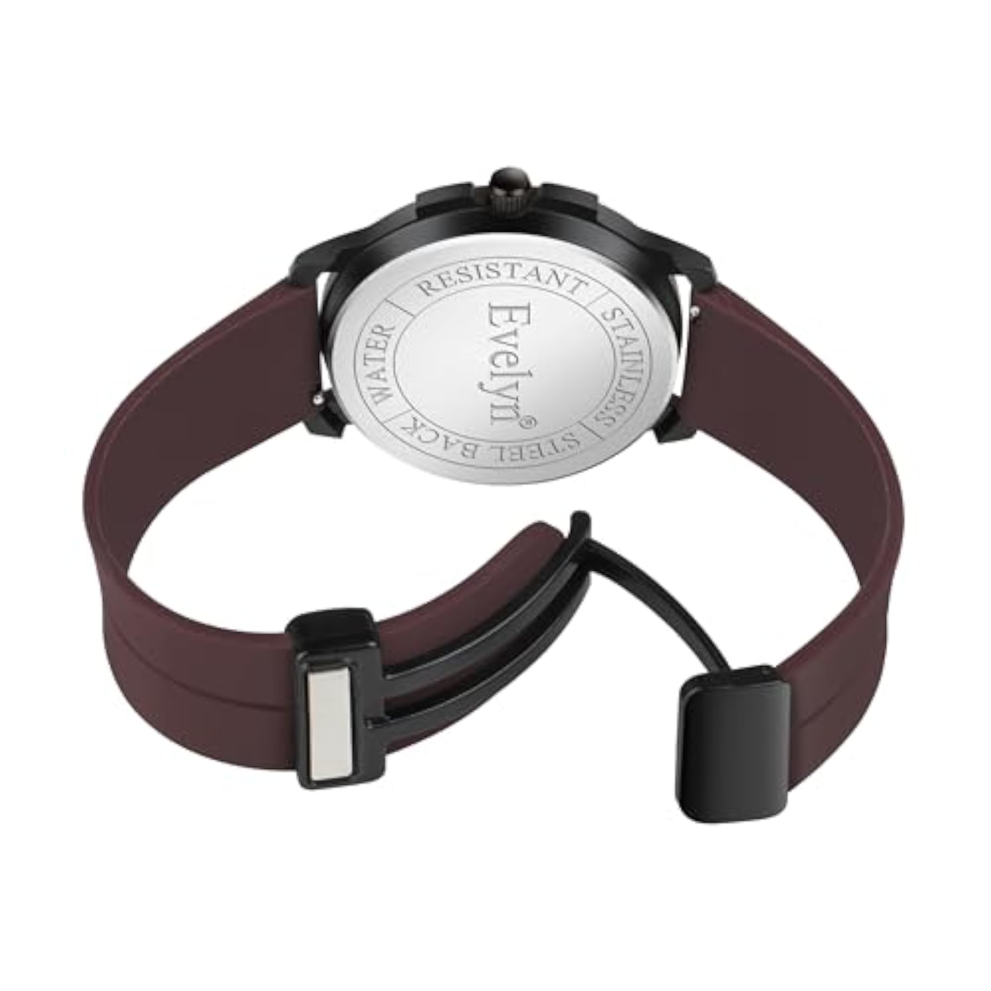 Classic Analog Watch with Brown Silicone Band