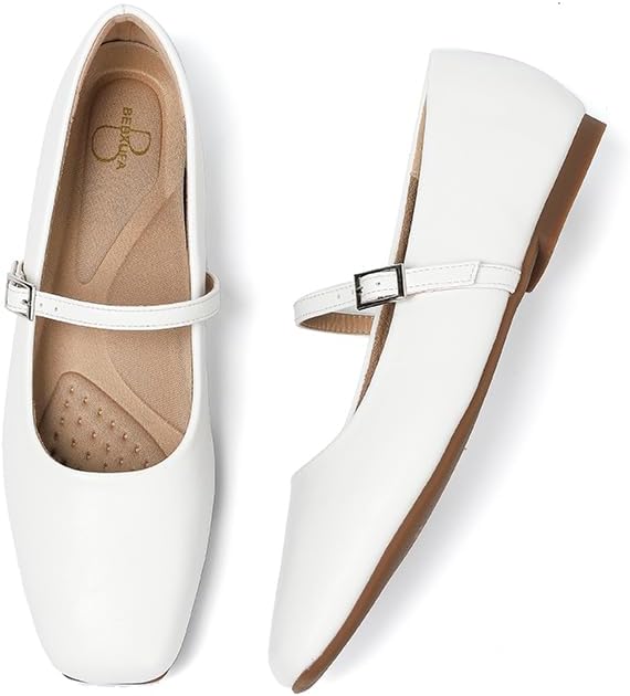 Women's Square Toe Mary Jane Ballet Flats Shoes with Adjustable Strap, Slip On Comfortable Work Flats, Soft Leather Dressy Shoes - Image 8