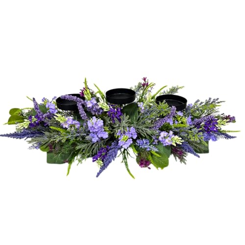 Lnymura 26 Inch Farmhouse Lavender Candle Holder Centerpiece, Rustic Floral