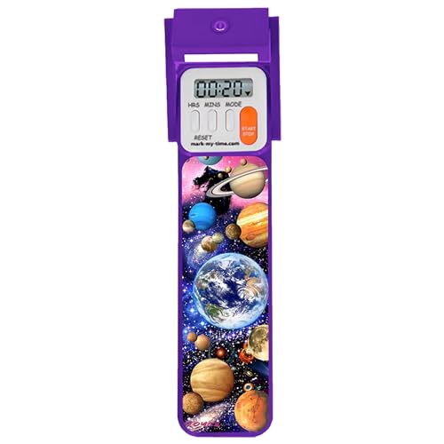 Mark-My-Time Digital Bookmark and LED Book Light - Timer and Book Mark for Kids with LED Book Light, Cool Bookmarks and Reading Incentives, Christmas Gift & Stocking Stuffer - 3D Planets