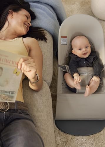 Image of BabyBjorn Bouncer Balance Soft, Tri-Fabric, Sand Grey | 2-in-1 Adjustable Baby Bouncer Seat and Toddler Chair, Newborn to Toddler (8-29 lbs), 4 Positions, Lightweight & Portable
