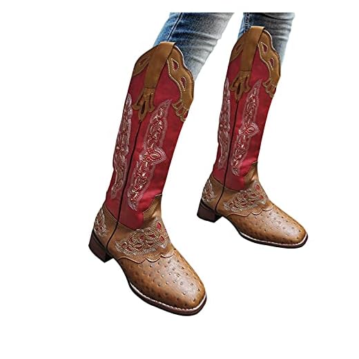 Dasongff Dam cowboy stövlar med blockklack broderi klassiska stövlar blockklack riddare stövlar retro ridstövlar stövlar ridning Chelsea Boots
