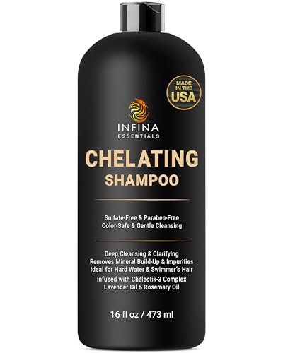 INFINA ESSENTIALS Chelating Hard Water Shampoo with Chelactik-3 & Rosemary Oil - Color Safe Metal Detox Shampoo for Build-Up & Swimmers Hair - 16 fl oz