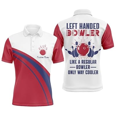Left Handed Bowler Custom Bowling Polo Shirt for Men & Women - Red & White 3D Print Jersey Personalized Performance Bowling Shirt N137