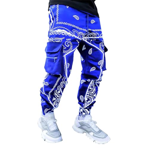 Pantalon fonctionnel léger homme sarouel imprimé avec poches cargo et zippées