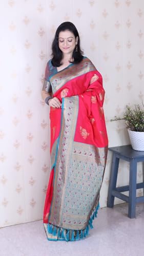Image of SGF11 Women's Kanjivaram Pure Soft Silk Saree With Blouse Piece
