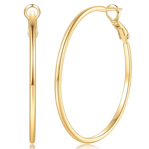 14K Gold Hoop Earrings Hypoallergenic Big Earring for Women Huge Earring for Women Lightweight Large Diameter Design Large Gold Hoop Earrings 40mm