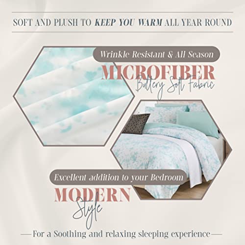 Image of Elegant Comfort Reversible 10-Piece Comforter Set, Tie-Dye Print, Decorative Pillow and Fitted Sheet with Smart Pockets, Soft, Plush, Lightweight Material, 10pc Tie-Dye Set, Cali King, Aqua Mint