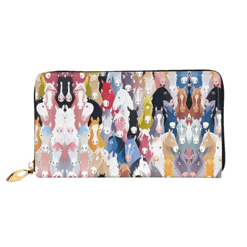 Portefeuille en cuir imprimé chevaux et pochette voyage zippée